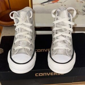 Kids Converse Metallic Silver High-Tops